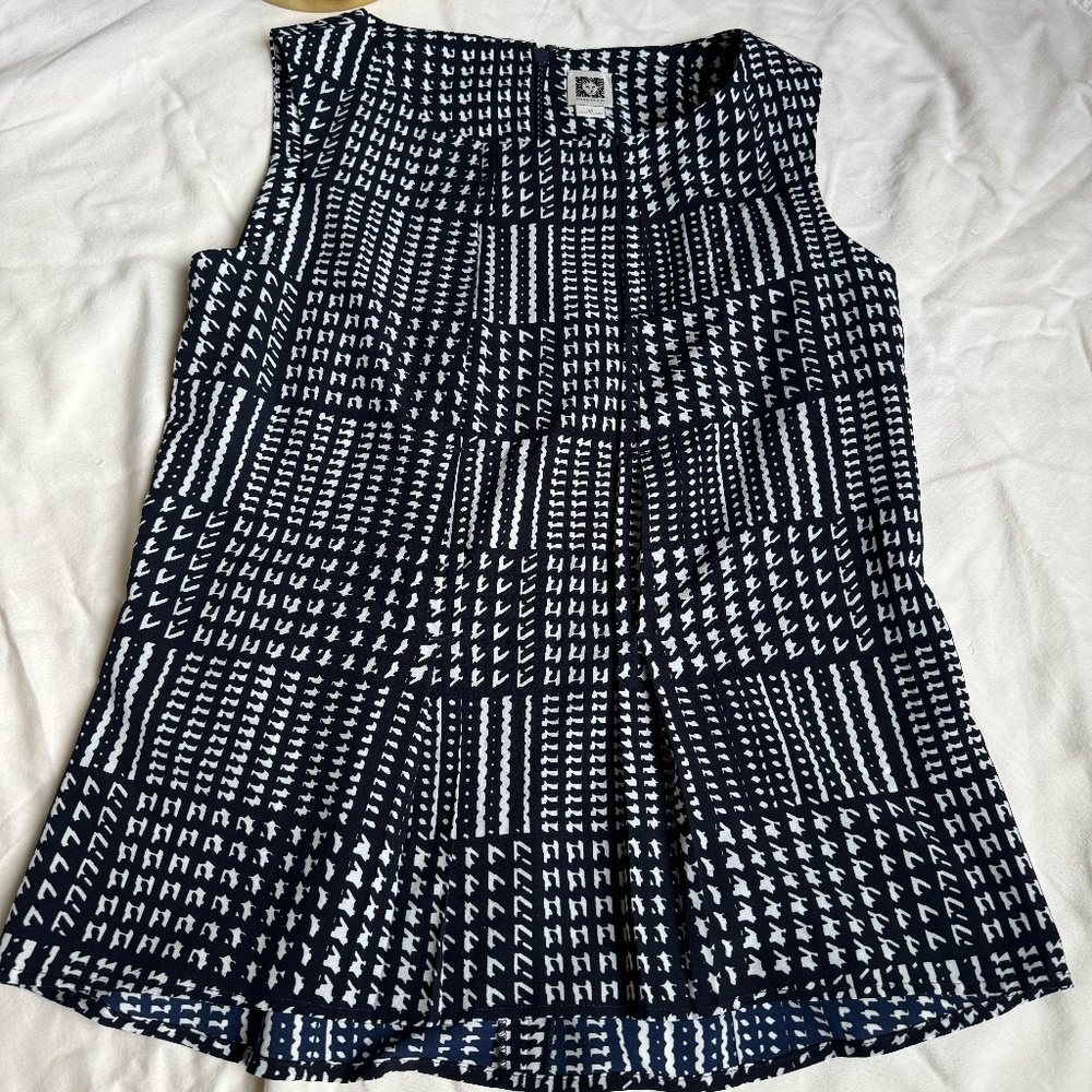 Anne Klein Women's Dressy Sleeveless Blouse Black/White SIZE M